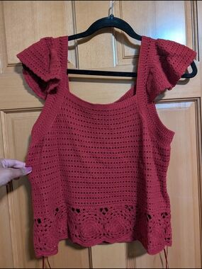 Universal Thread Red Crochet Ruffle Tank Top